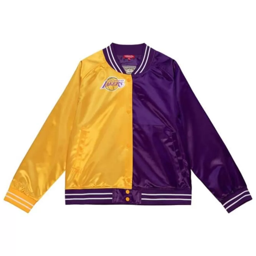 Apparel Mitchell & Ness Jackets & Outerwear-Womens Big Face Satin Jacket 5.0 Los Angeles Lakers