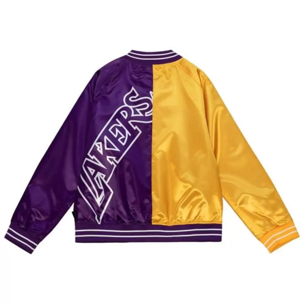 Apparel Mitchell & Ness Jackets & Outerwear-Womens Big Face Satin Jacket 5.0 Los Angeles Lakers